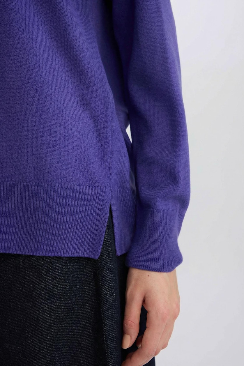 Kadın Mor Ultra Yumuşak Relaxed Fit Basıc Kazak