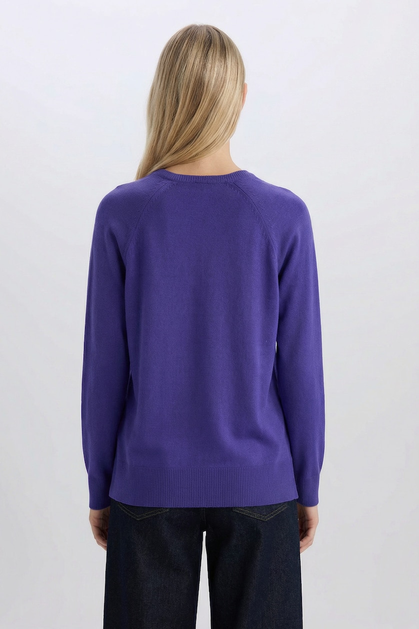 Kadın Mor Ultra Yumuşak Relaxed Fit Basıc Kazak