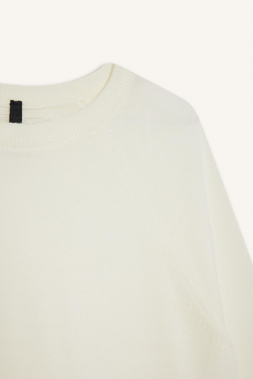 FEMME Écru Pull en Tricot Basique à Col Rond en Jersey doux pour Femme