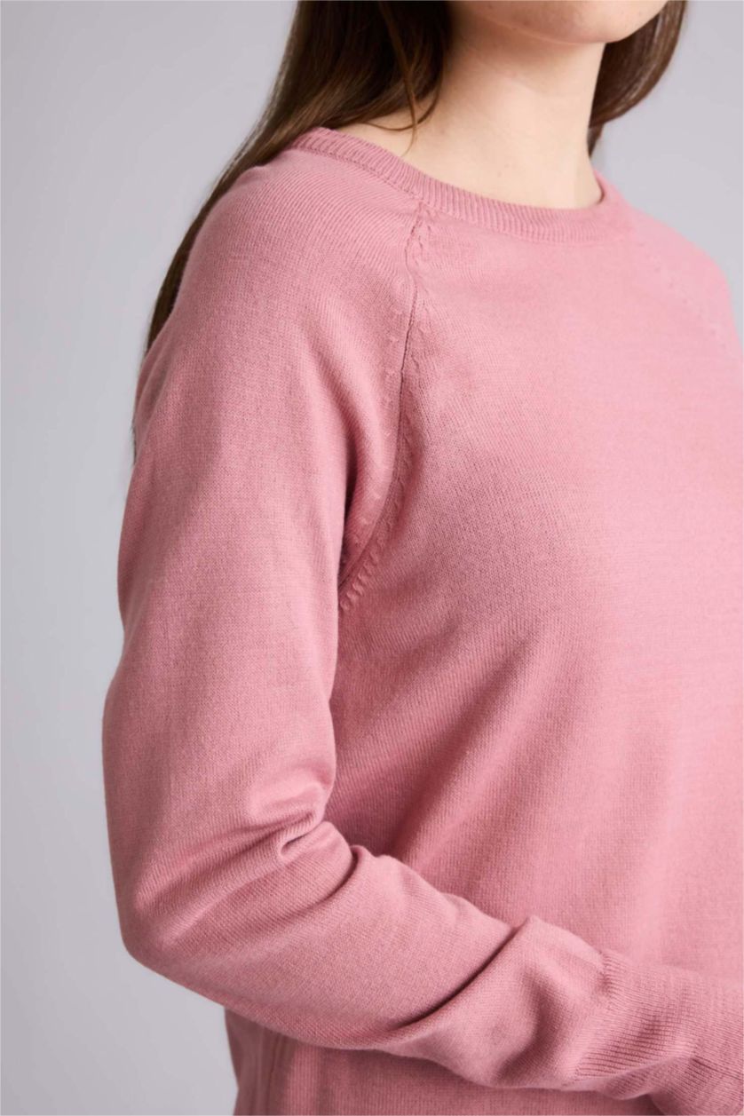 نساء زهري غامق بلوز تريكو سادة قصة مريحة بياخة مستديرة