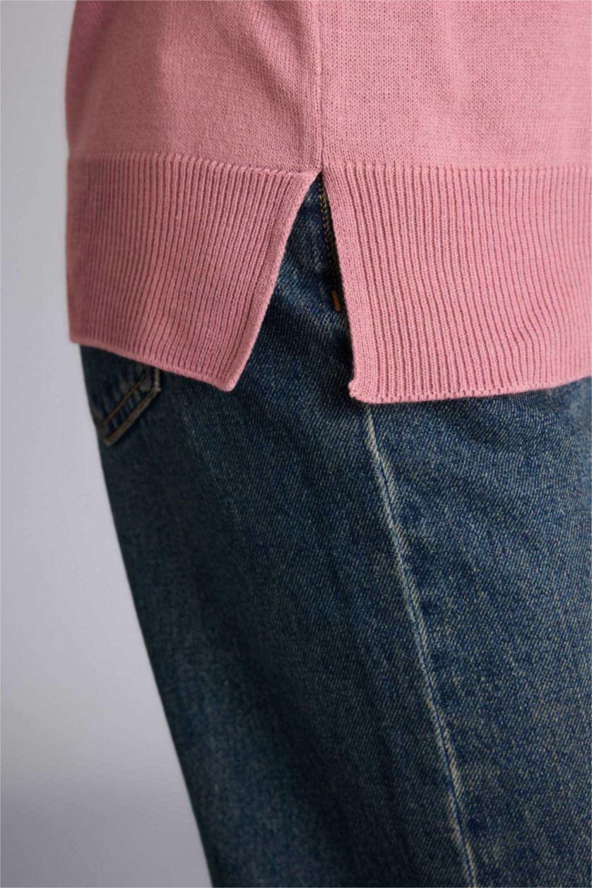 نساء زهري غامق بلوز تريكو سادة قصة مريحة بياخة مستديرة