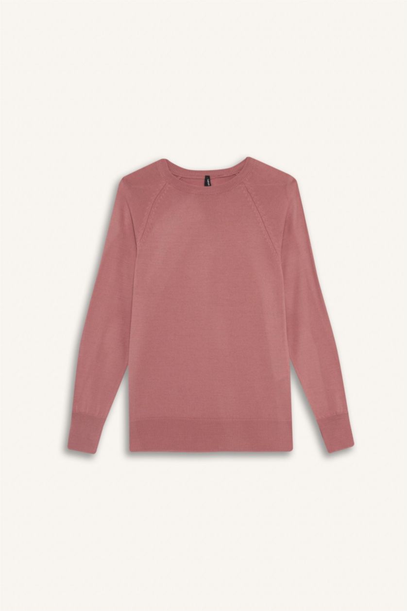 نساء زهري غامق بلوز تريكو سادة قصة مريحة بياخة مستديرة