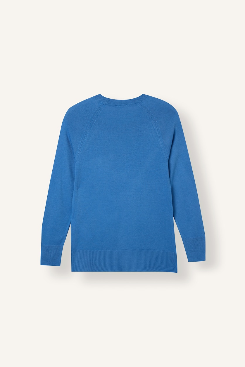FEMME Bleu Pull basique ultra-doux à col rond Coupe décontractée
