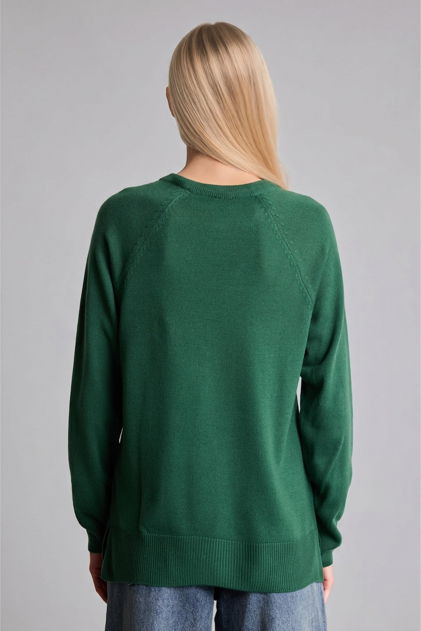 Kadın Yeşil Ultra Yumuşak Relaxed Fit Basıc Kazak