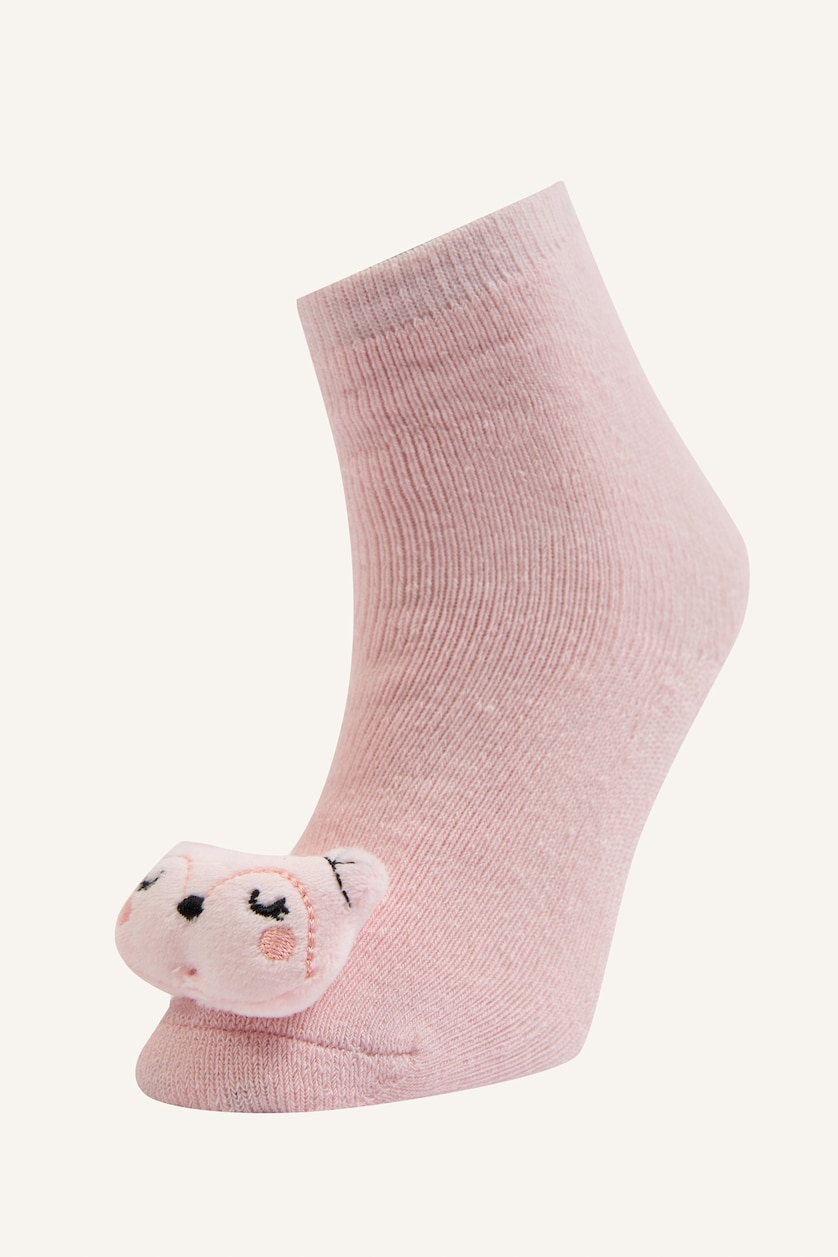 Kız Bebek Açık Pembe 3D Ayı Figürlü Çorap Kız Bebek
