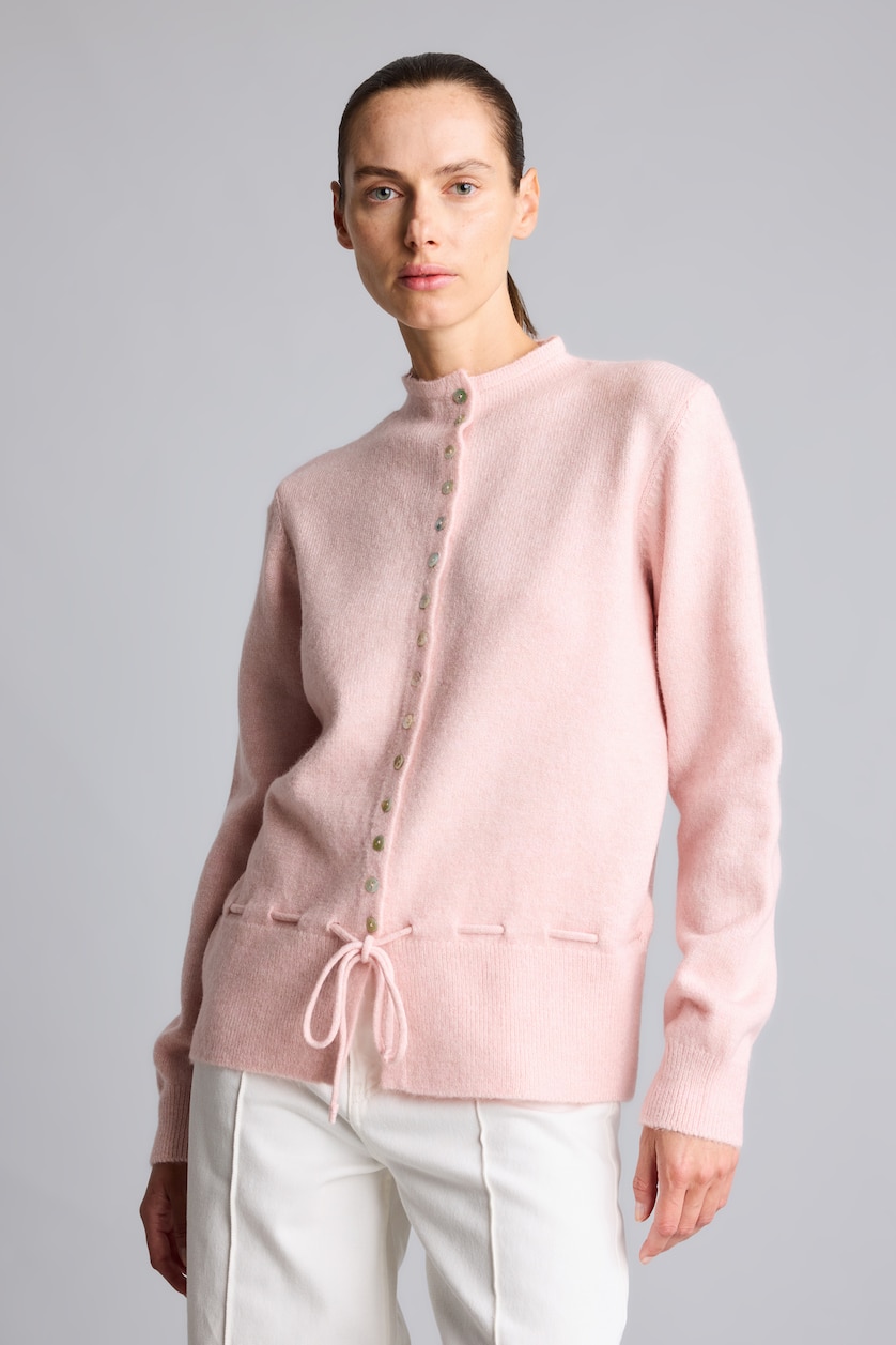 Kadın Pembe Relaxed Fit Beli Bağcıklı Basic Hırka