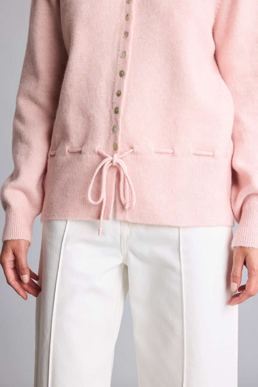 Kadın Pembe Relaxed Fit Beli Bağcıklı Basic Hırka
