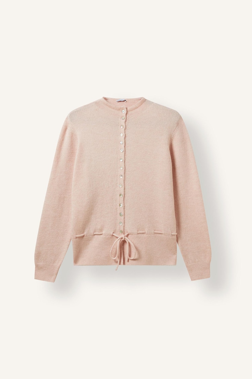 Kadın Pembe Relaxed Fit Beli Bağcıklı Basic Hırka