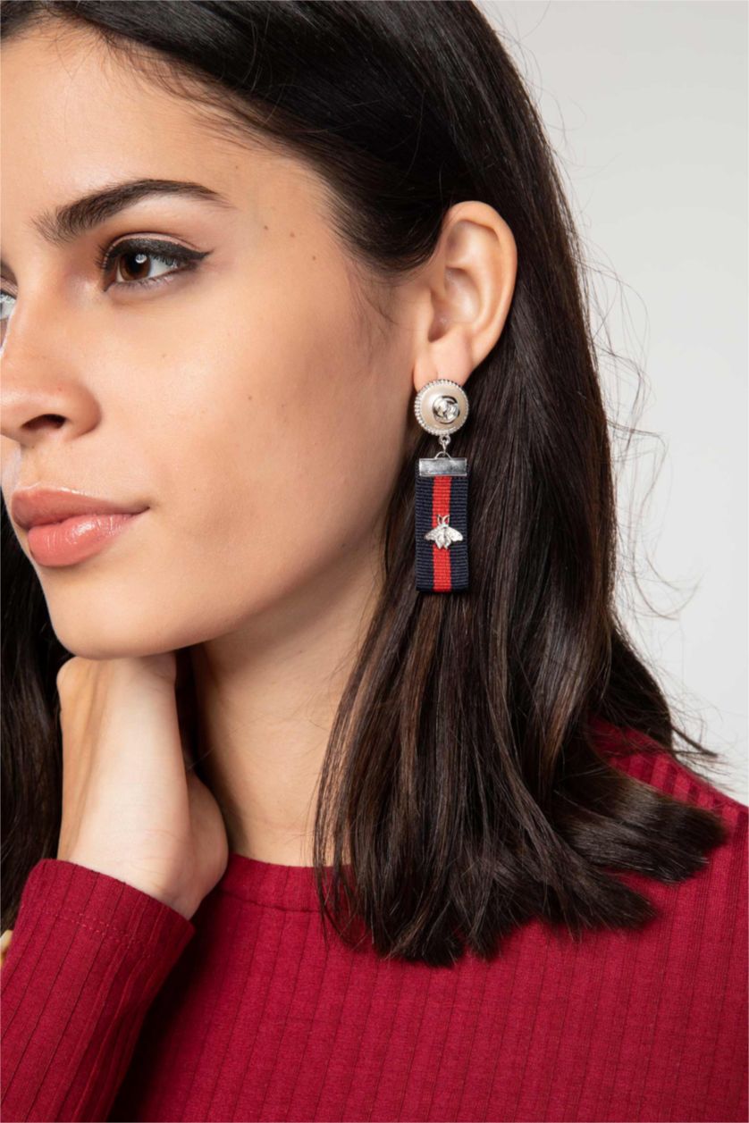 Kadın Karma Kurdele Detaylı Uzun Küpe