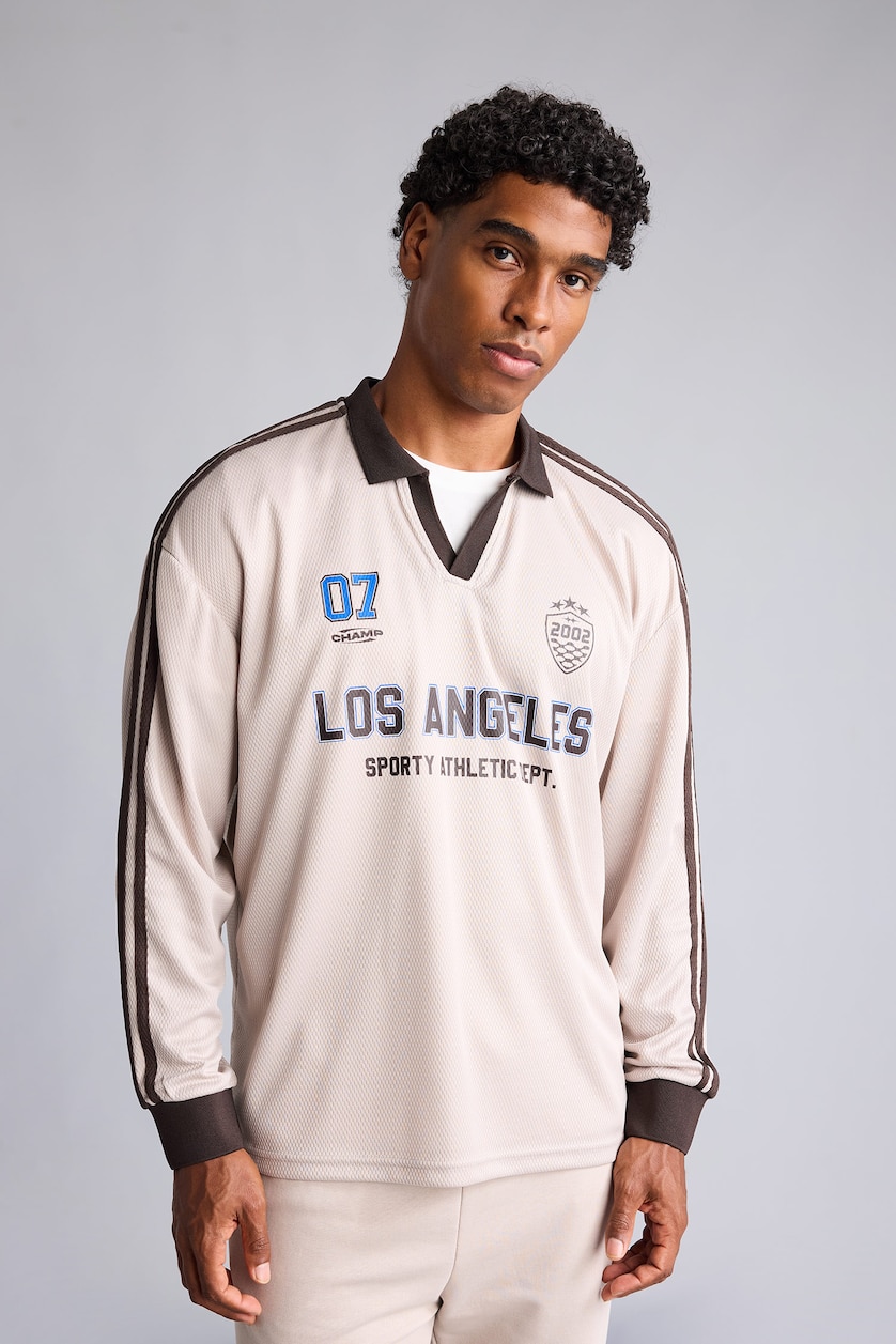 Men Stone Oversize Fit Tulle Long Sleeve Polo T-Shirt
