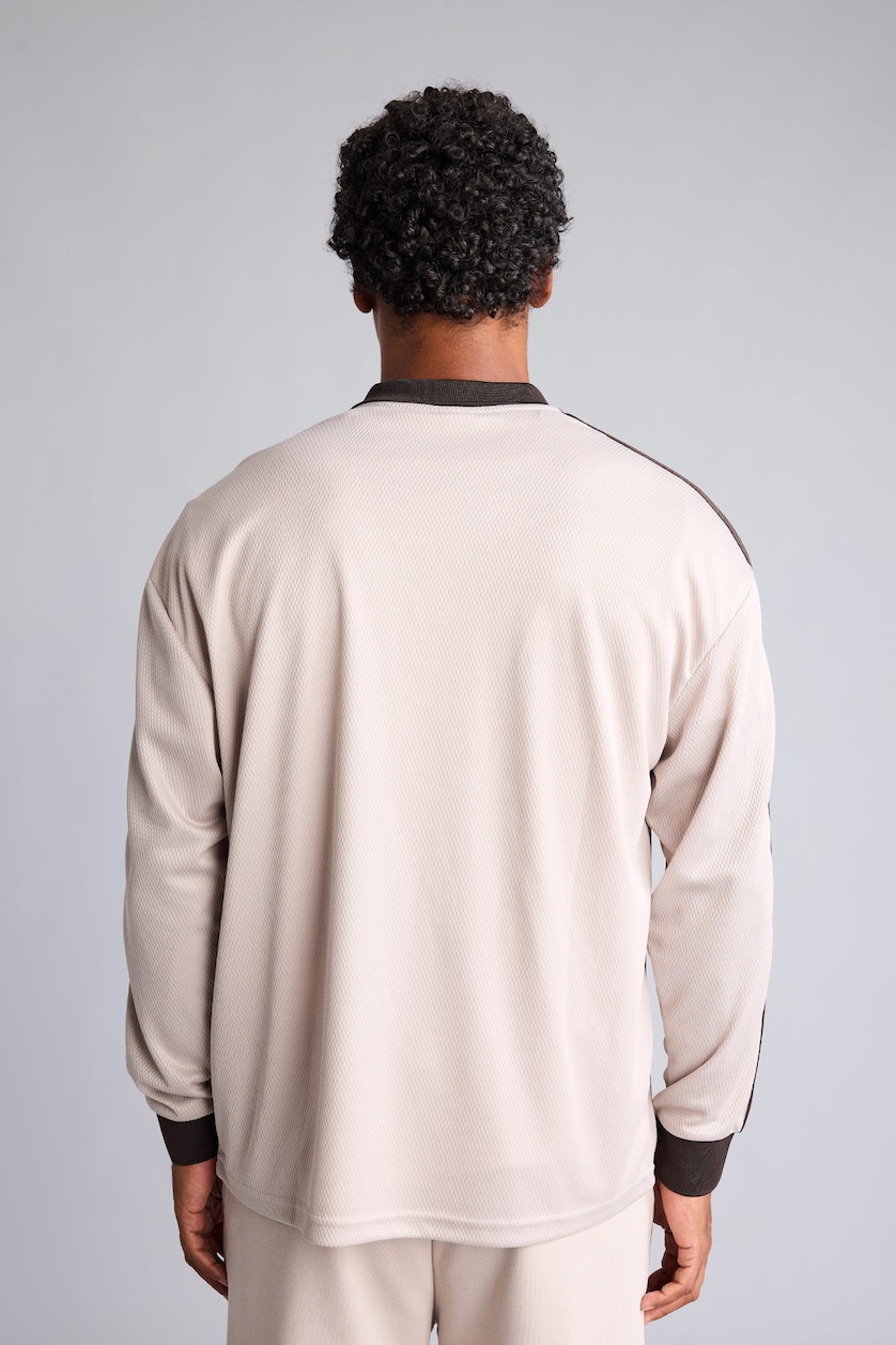 Men Stone Oversize Fit Tulle Long Sleeve Polo T-Shirt