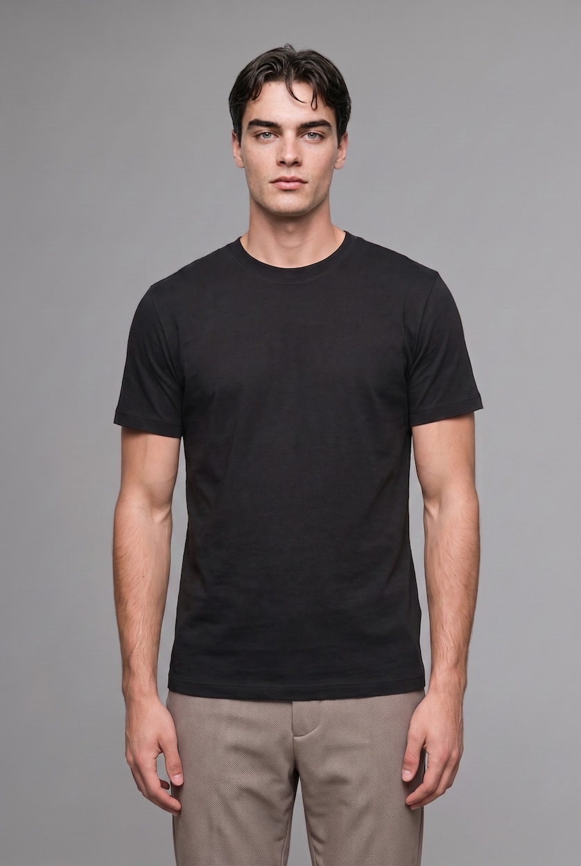 Erkek Siyah Regular Fit Basic Tişört