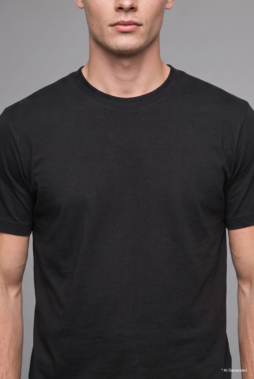 Erkek Siyah Regular Fit Basic Tişört