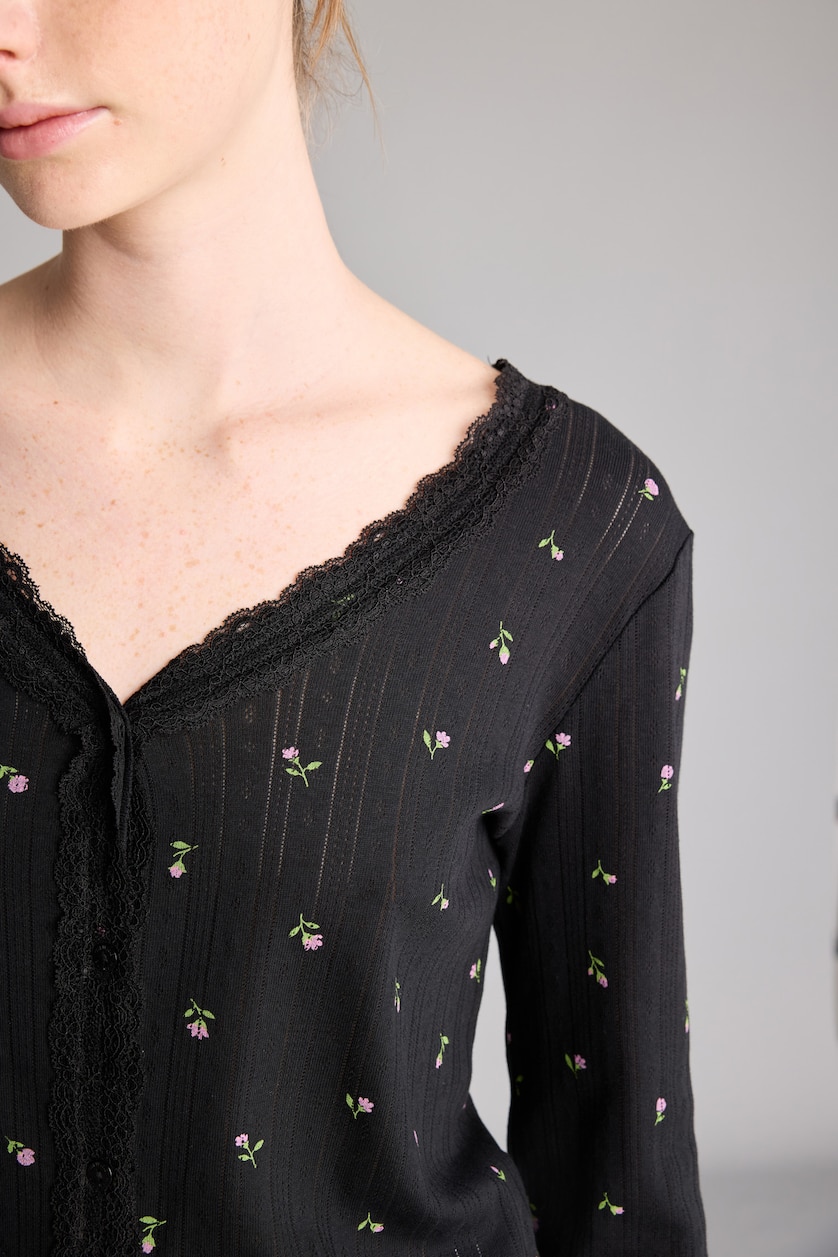 Kadın Siyah Çiçekli Regular Fit Pijama Takım
