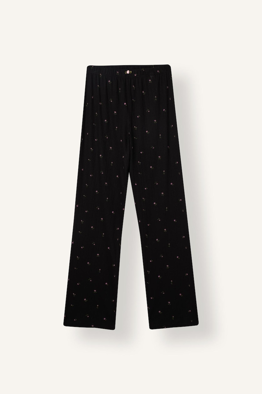 Kadın Siyah Çiçekli Regular Fit Pijama Takım