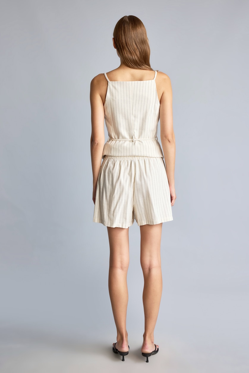 WOMAN NATURAL LIGHT BEIGE Elastic Waist Linen Blend Shorts