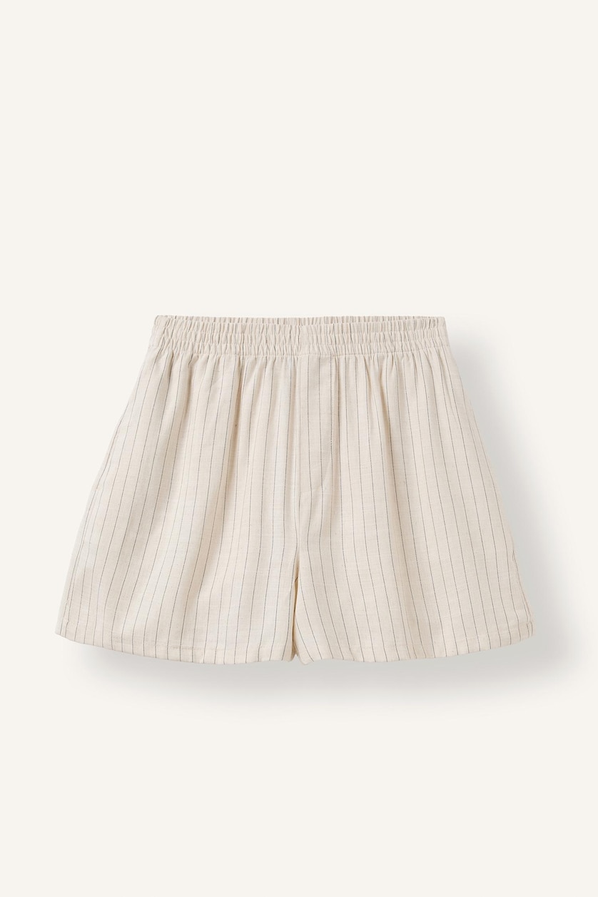 WOMAN NATURAL LIGHT BEIGE Elastic Waist Linen Blend Shorts