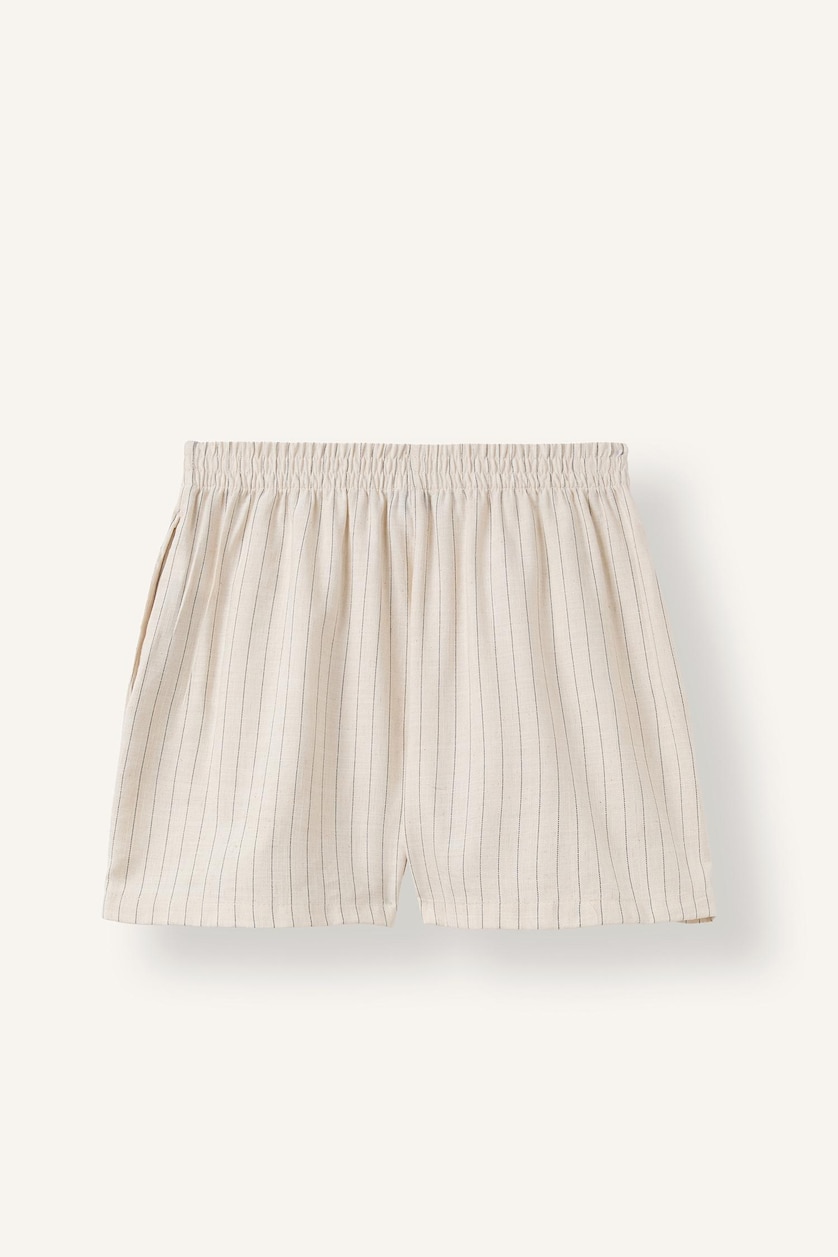 WOMAN NATURAL LIGHT BEIGE Elastic Waist Linen Blend Shorts