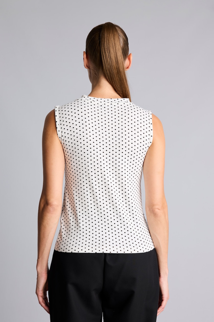 Woman Black Polka Dot Crew Neck Slim Fit Top