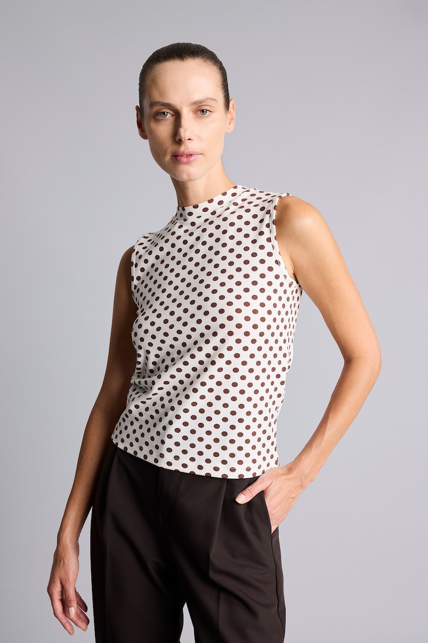 Kadın Ekru Puantiyeli Slim Fit Dik Yaka Basic Atlet