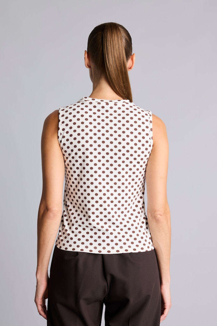 Kadın Ekru Puantiyeli Slim Fit Dik Yaka Basic Atlet