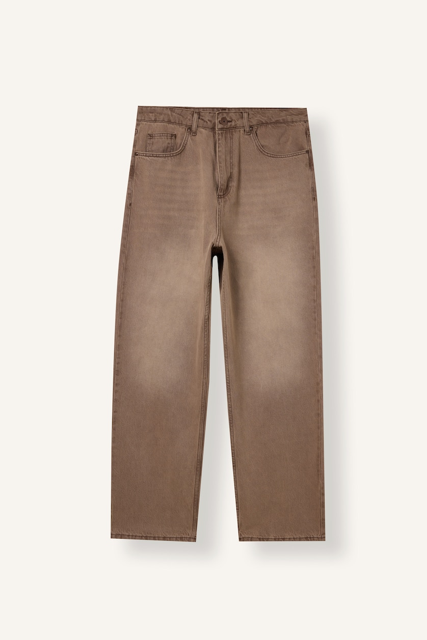 Men Light Brown Normal Waist Baggy Fit Trousers