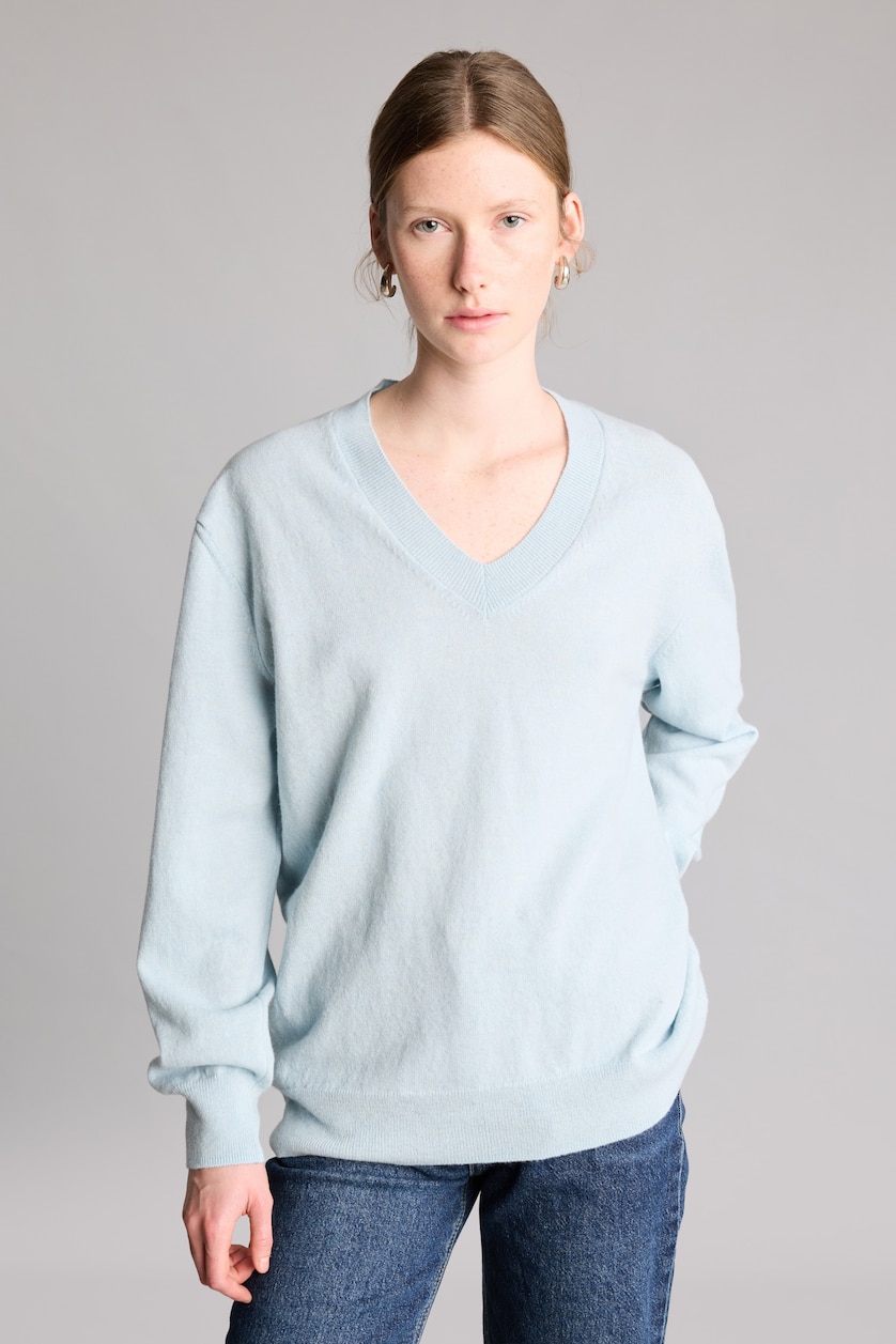 Kadın Açık Mavi Regular Fit Polo Yaka Triko Basic Kazak