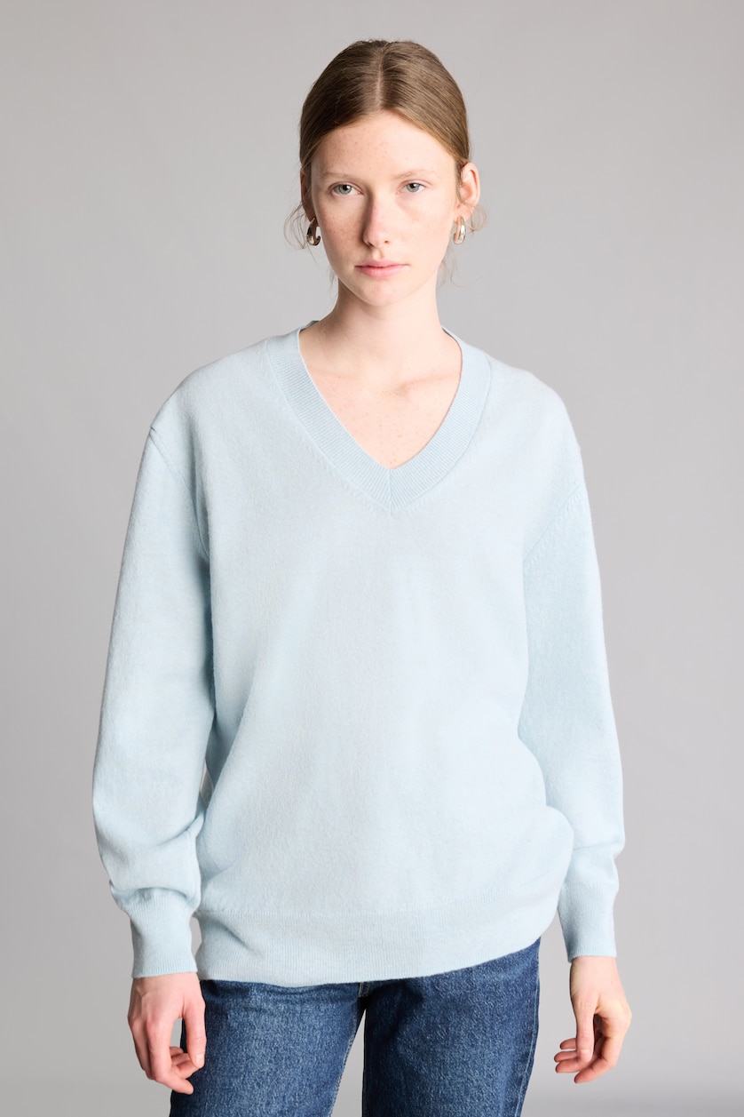 Kadın Açık Mavi Regular Fit Polo Yaka Triko Basic Kazak