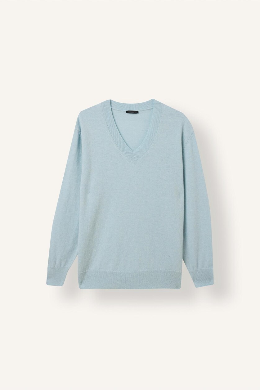 Kadın Açık Mavi Regular Fit Polo Yaka Triko Basic Kazak