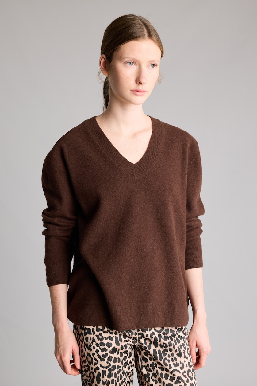 Kadın Kahve Regular Fit Polo Yaka Triko Basic Kazak