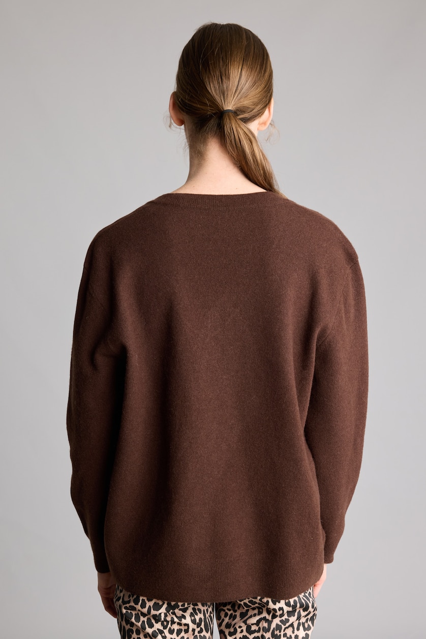 Kadın Kahve Regular Fit Polo Yaka Triko Basic Kazak