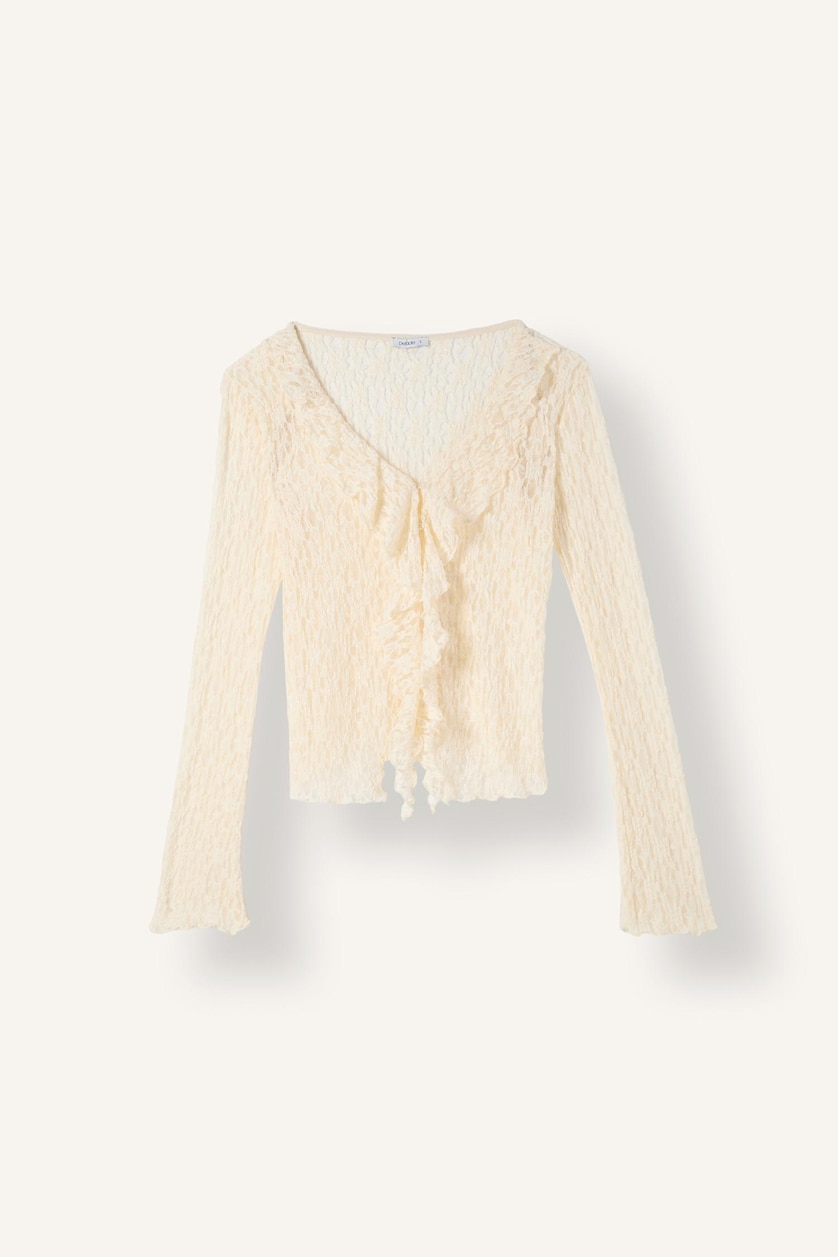 Woman Ecru Regular Fit Lace Long Sleeve T-Shirt