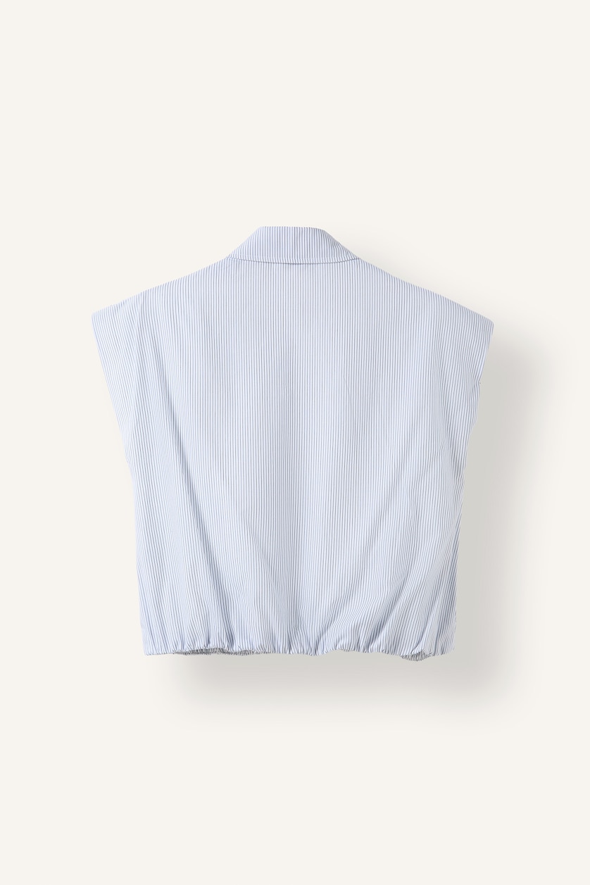 Kadın Siyah Çizgili Poplin Etek Ucu Lastikli Crop Gömlek