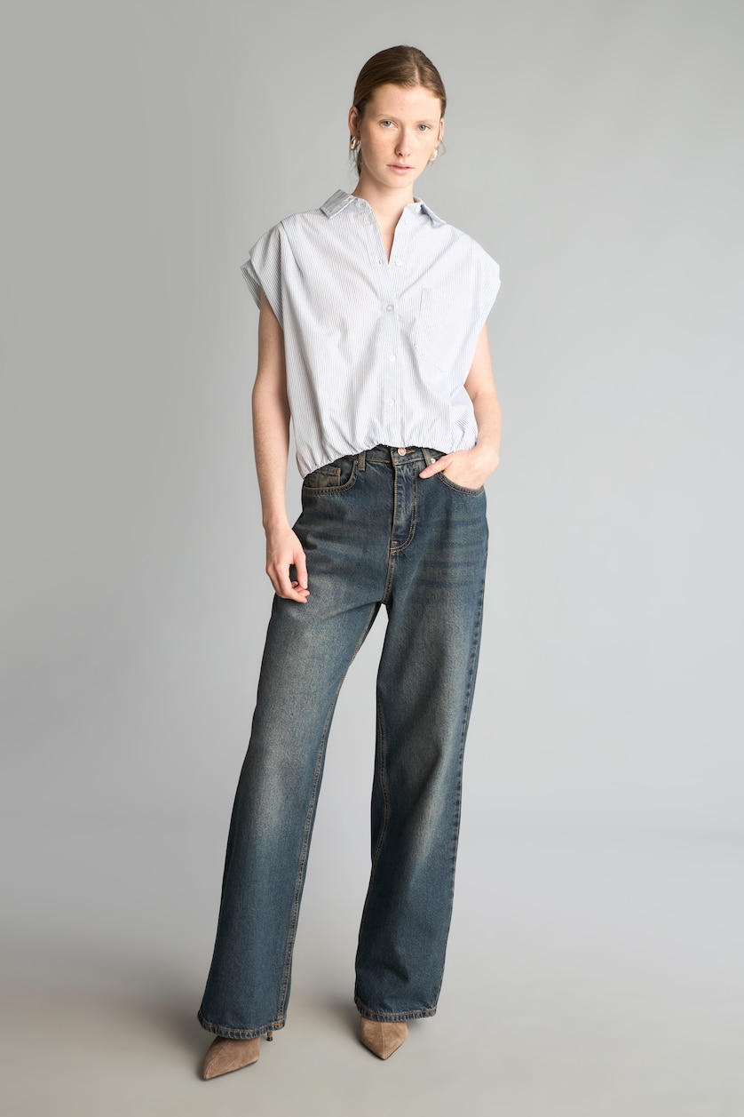 Woman Black 100% Cotton Crop Poplin Classic Collar Shirt