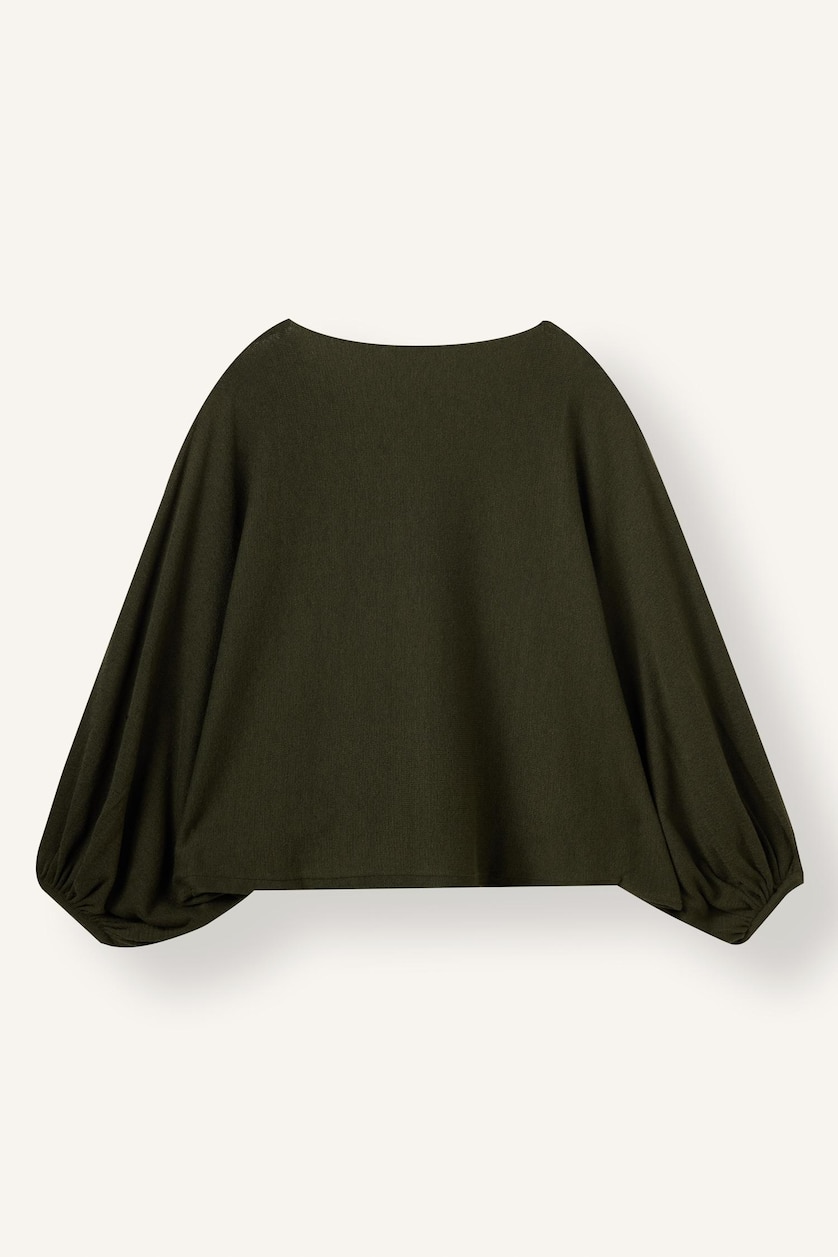 FEMME Kaki Pull basic en tricot à col bateau et manches ballon