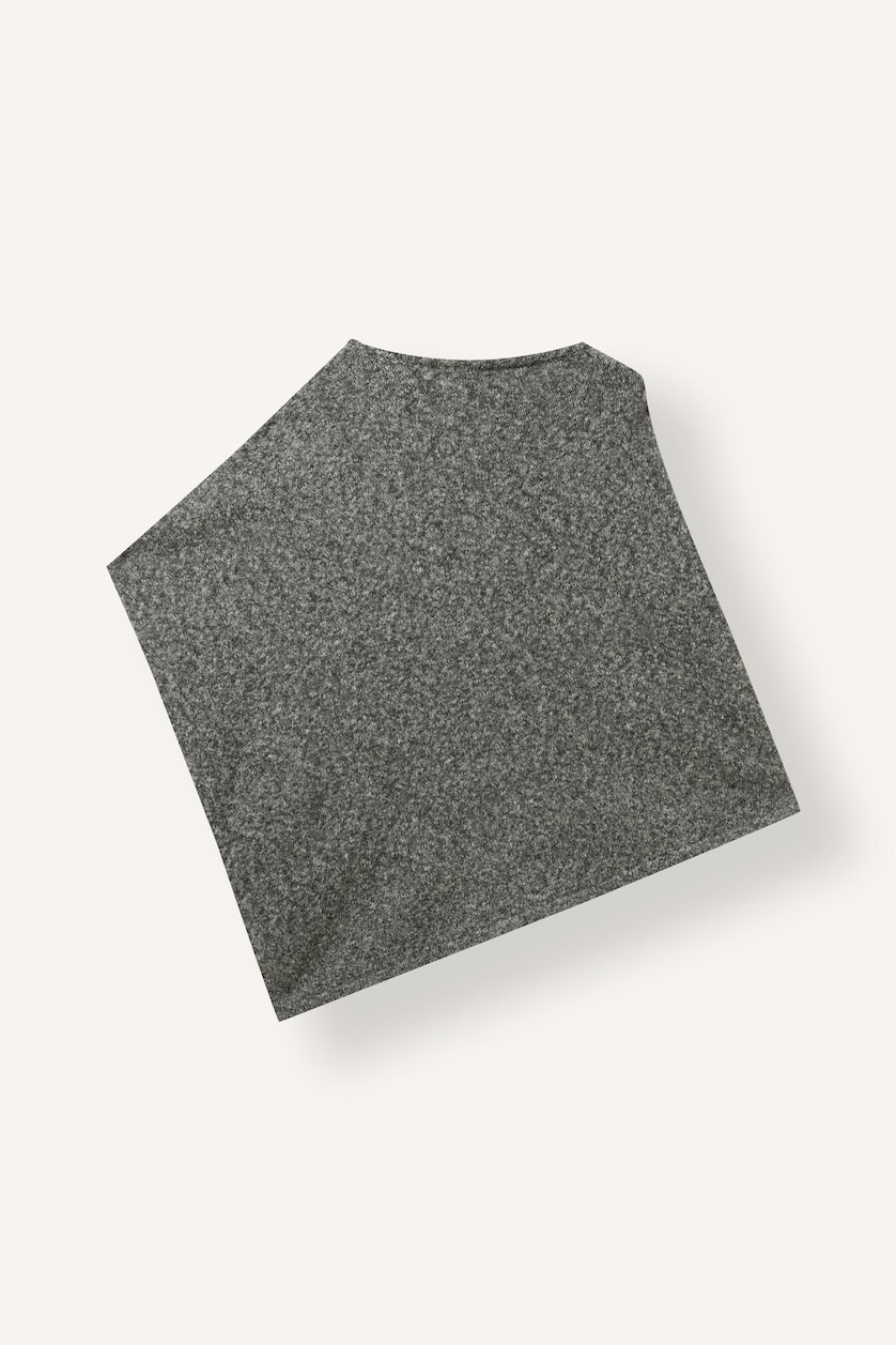 Kadın Gri Melanj Loose Fit Kayık Yaka Triko Basic Kazak