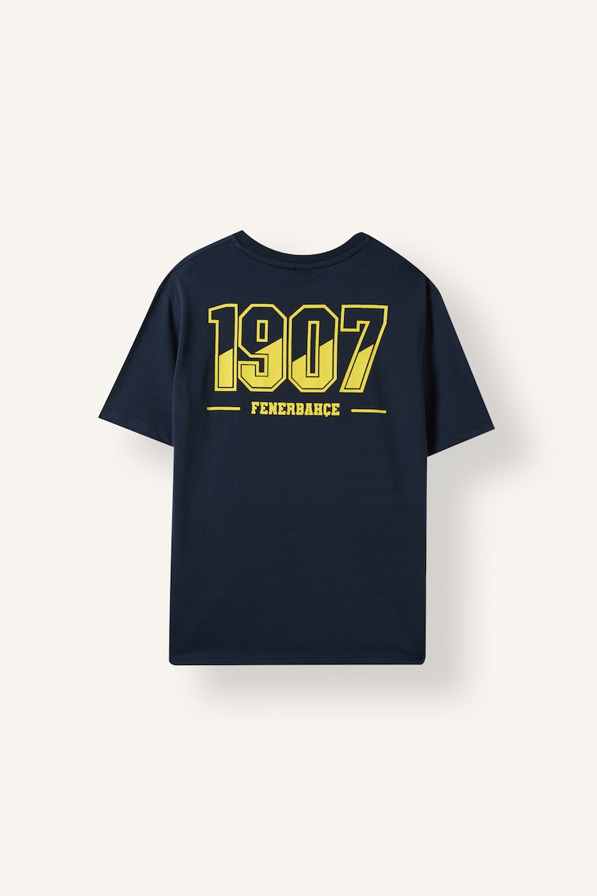 Erkek Çocuk - Genç Erkek İndigo %100 Pamuk Fenerbahçe Baskılı Oversize Tişört Erkek Çocuk