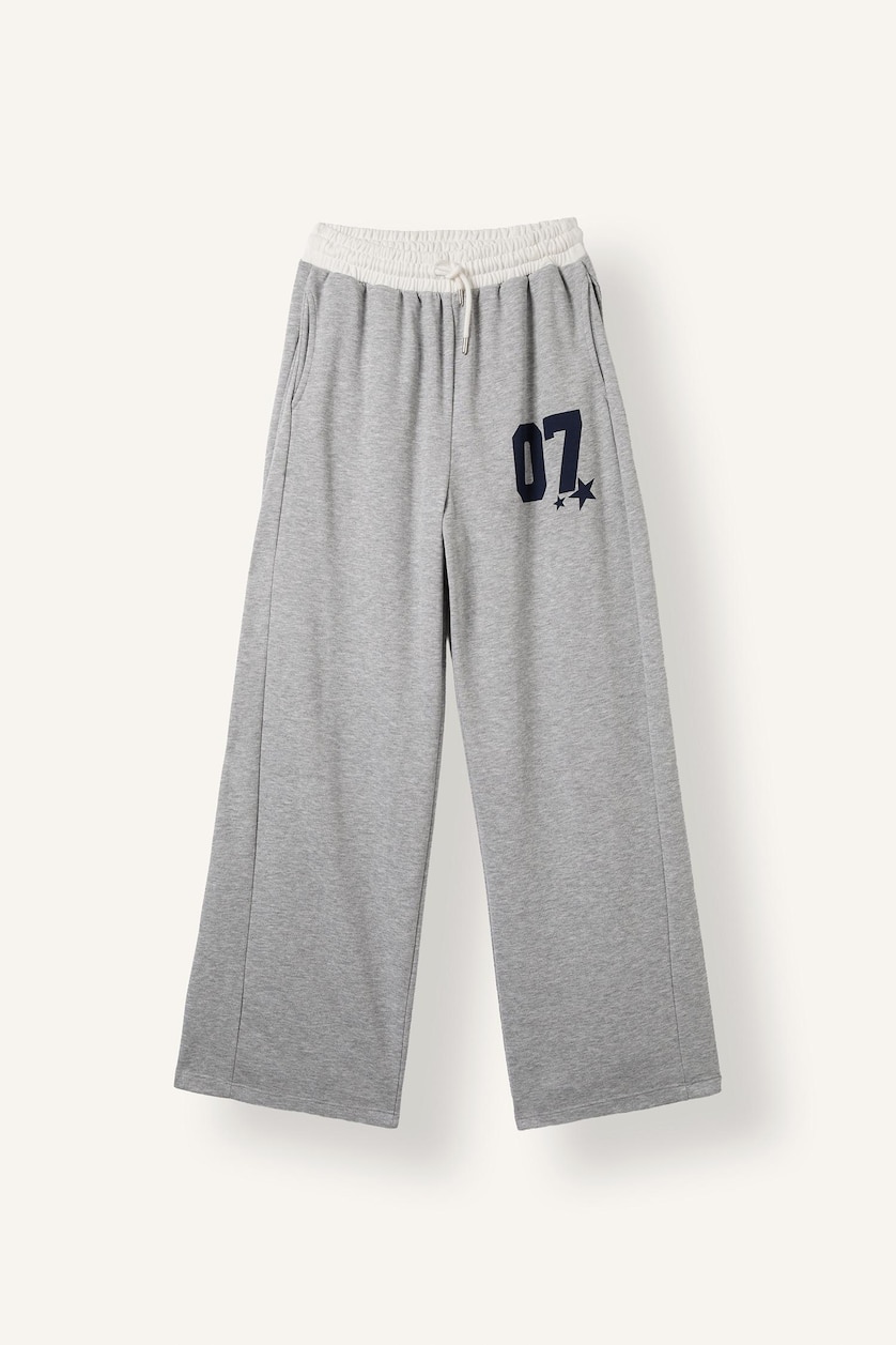 نساء ميلانج رمادي فاتح Wide Leg Kalın Sweatshirt Kumaşı Trousers