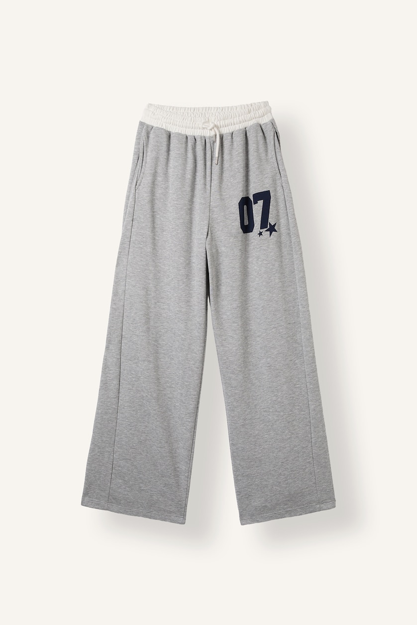 Woman Light Grey Melange Wide Leg Kalın Sweatshirt Kumaşı Trousers