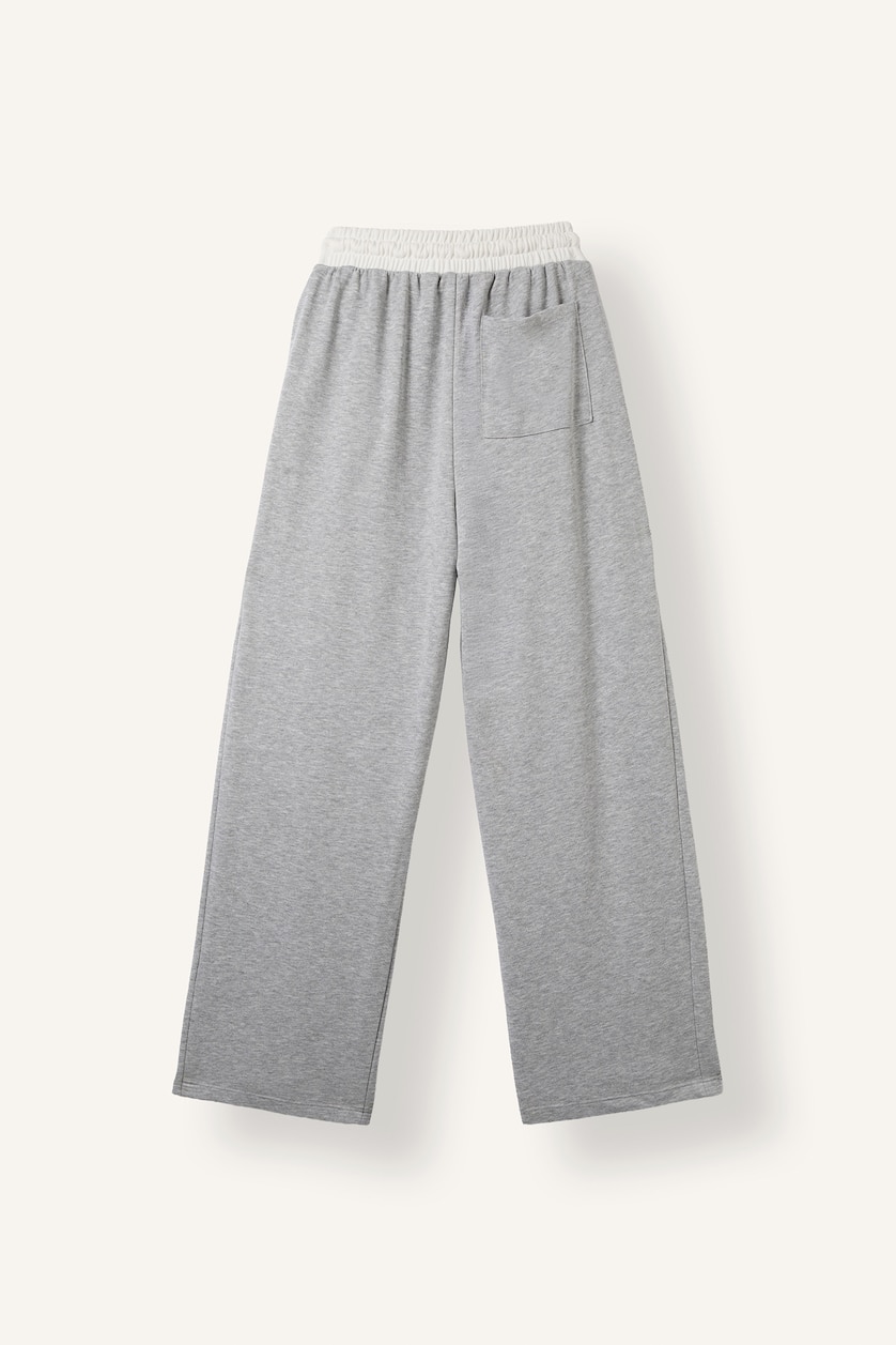 Woman Light Grey Melange Wide Leg Kalın Sweatshirt Kumaşı Trousers