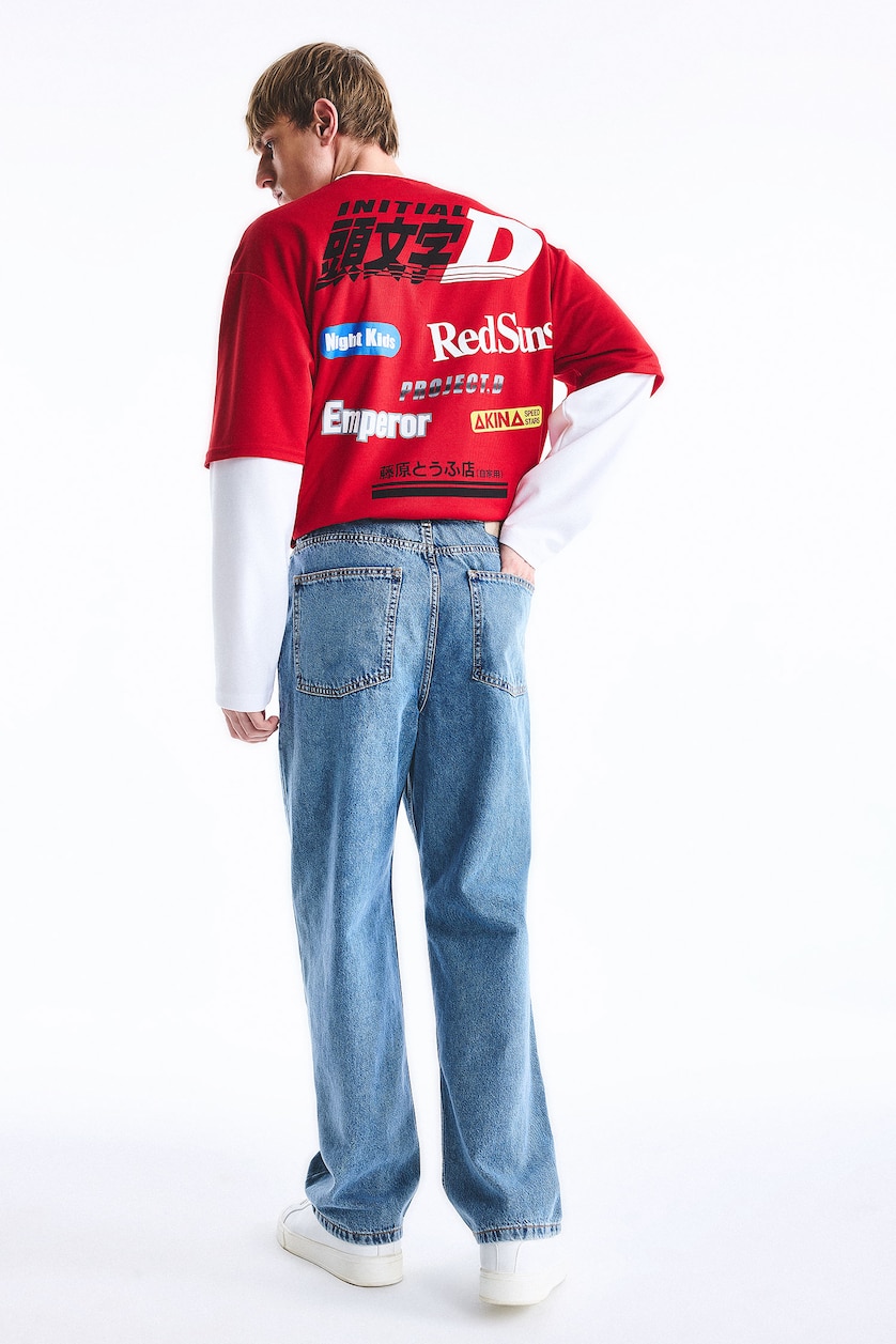 MAN Red Initial D Boxy Fit Striped T-Shirt