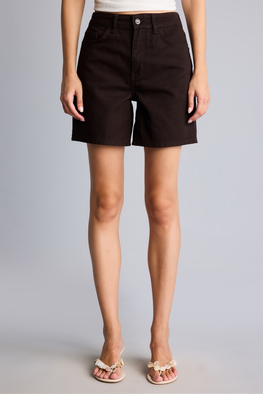 WOMAN Dark Brown 100% Cotton Regular Fit Denim Shorts
