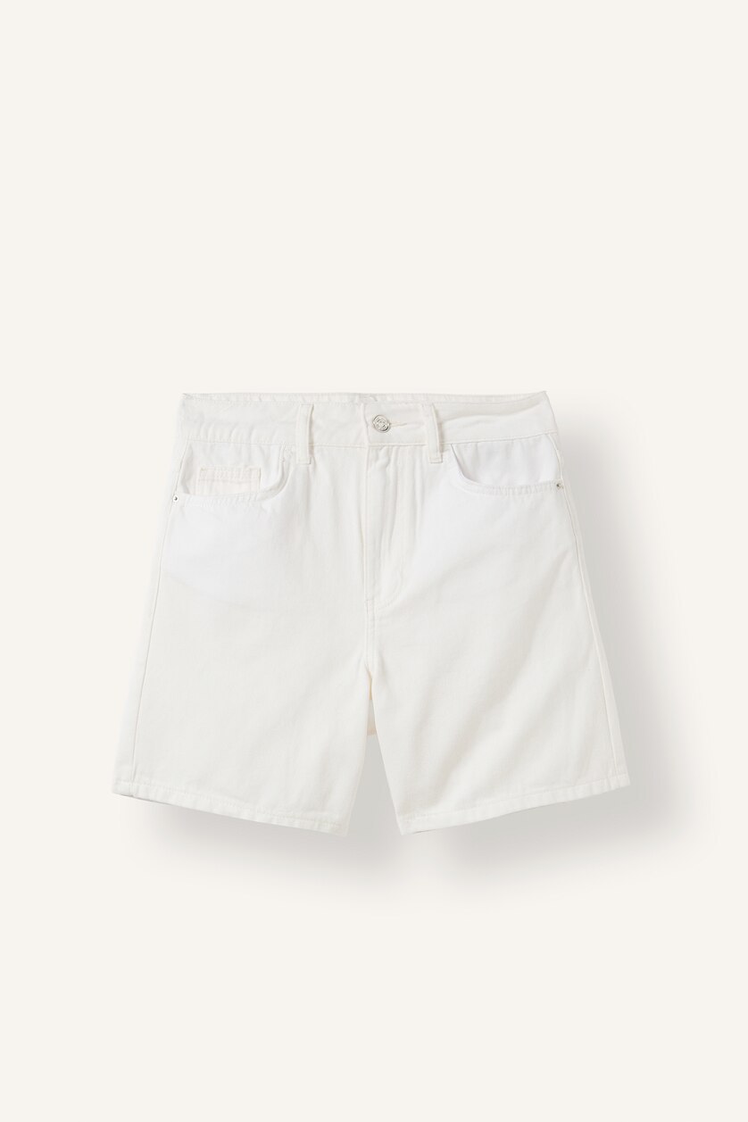 Kadın Beyaz/Gümüş Regular Fit Jean Bermuda Şort
