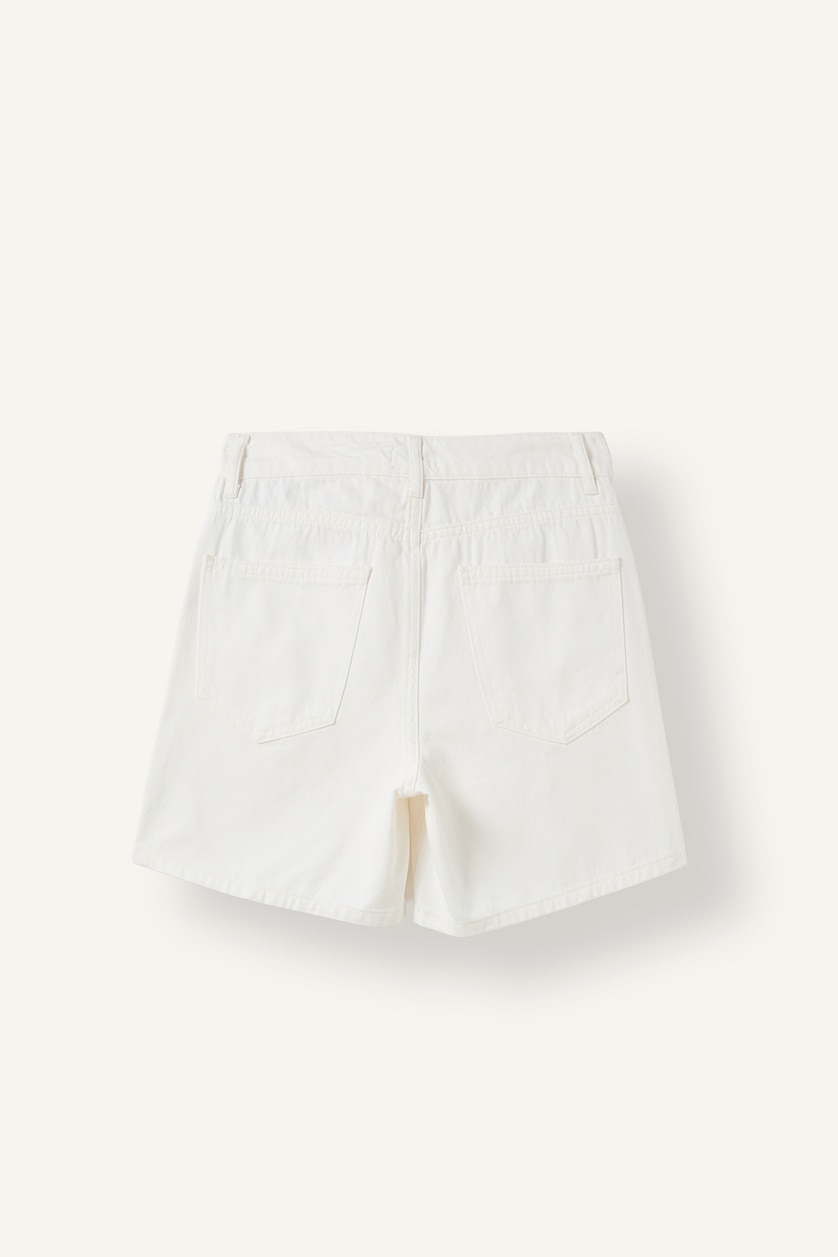 Kadın Beyaz/Gümüş Regular Fit Jean Bermuda Şort