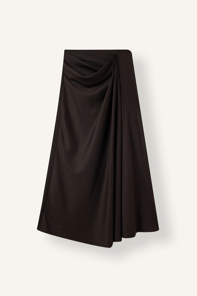 Kadın Kahve Regular Fit Drapeli Maxi Etek