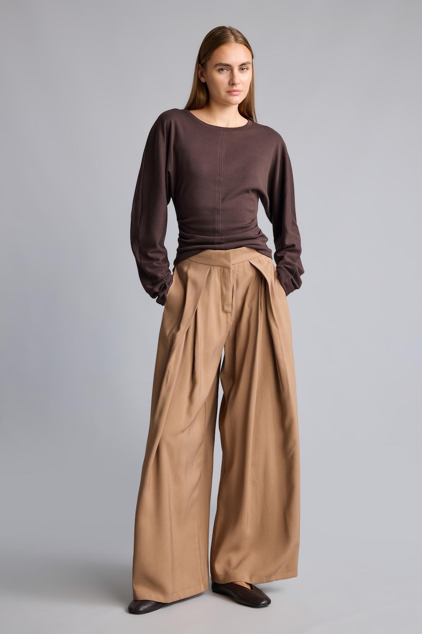 Women Camel Wide Leg Trousers