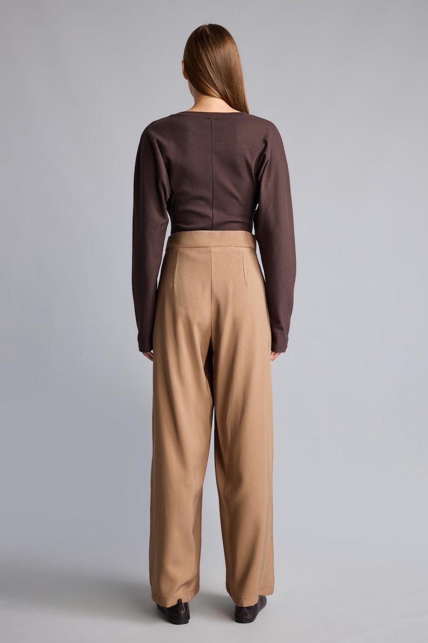 Women Camel Wide Leg Trousers
