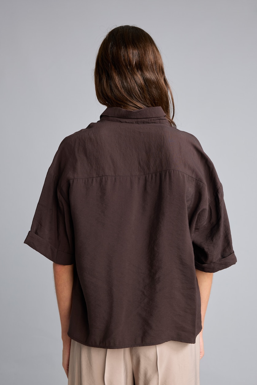 WOMAN Brown Overshirt Fit Modal Single Pocket Short Sleeve Shirt