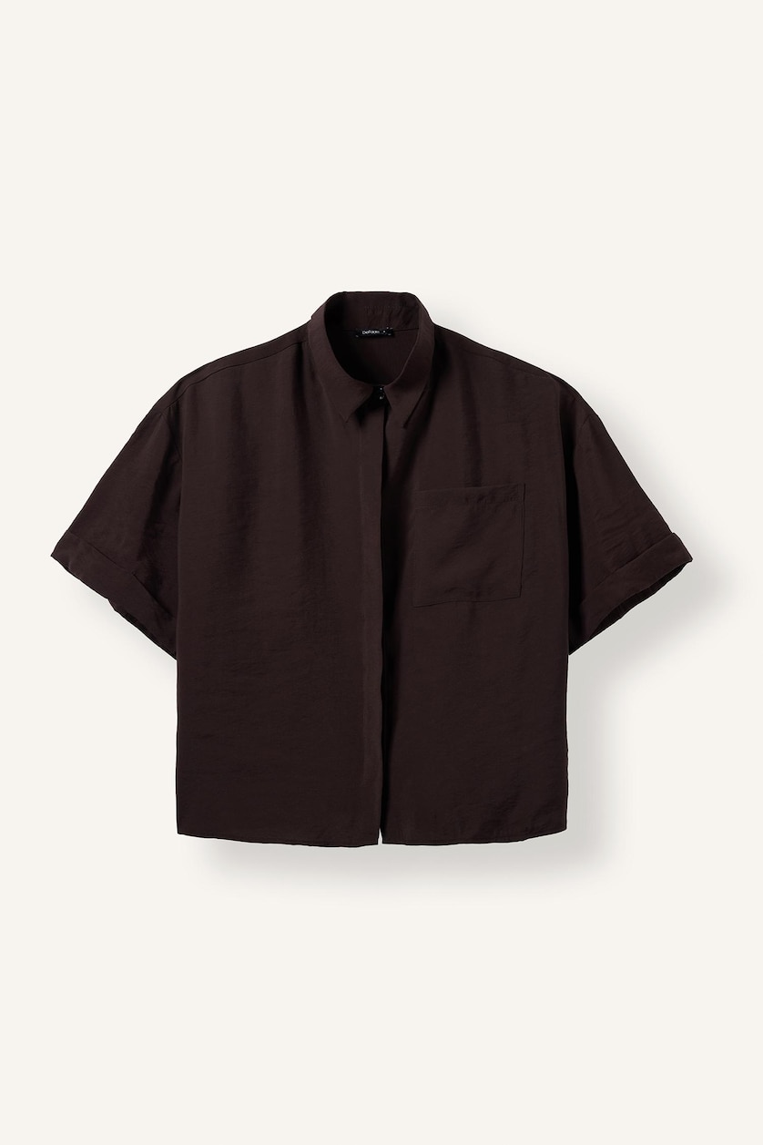 WOMAN Brown Overshirt Fit Modal Single Pocket Short Sleeve Shirt