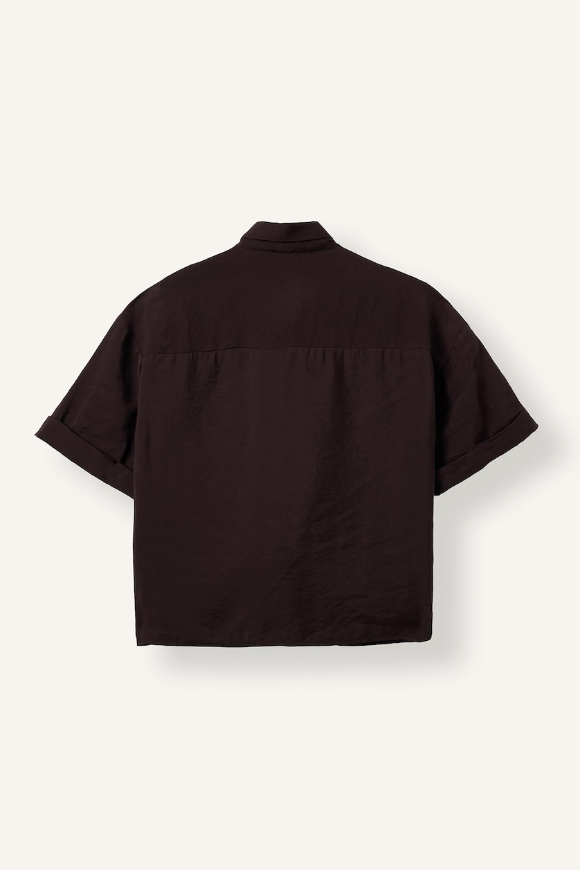 WOMAN Brown Overshirt Fit Modal Single Pocket Short Sleeve Shirt